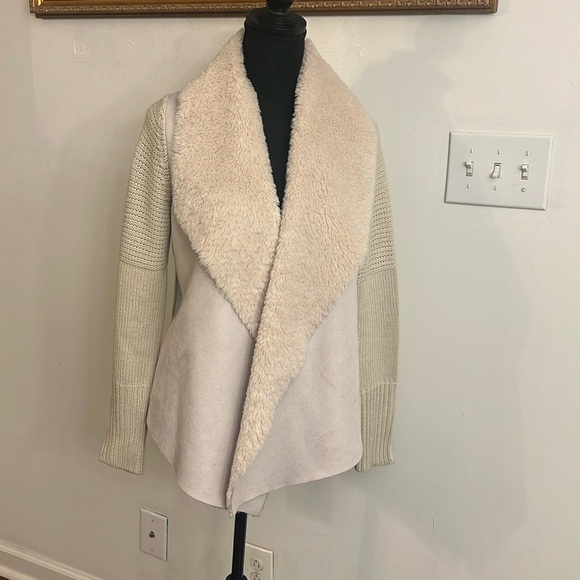 Chelsea & Theodore Faux Suede, Faux Suede Open Front Sweater Cardigan, Sz. S. - Picture 1 of 10